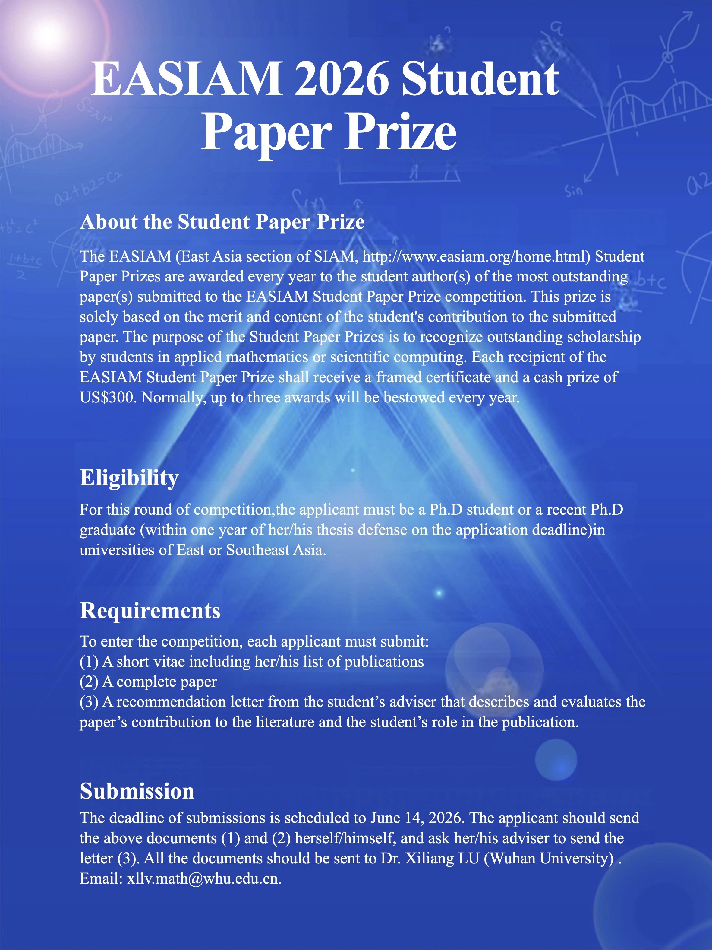 EASIAM 2026 Student Paper Prize Poster