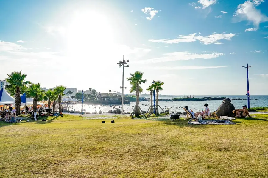 Grassy seaside park near Hamdeok Beach